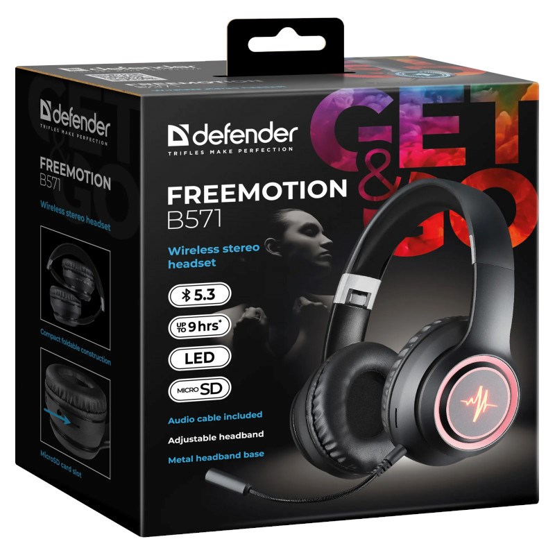 HEADPHONES DEFENDER BLUETOOTH FREEMOTION B571 BLACK LED HEADPHONES DEFENDER BLUETOOTH FREEMOTION B571 BLACK LED