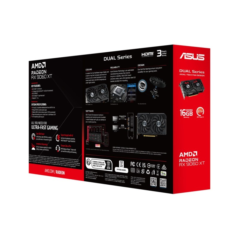 ASUS Dual -RX9060XT-16G AMD Radeon RX 9060 XT 16 GB GDDR6 ASUS Dual -RX9060XT-16G AMD Radeon RX 9060 XT 16 GB GDDR6