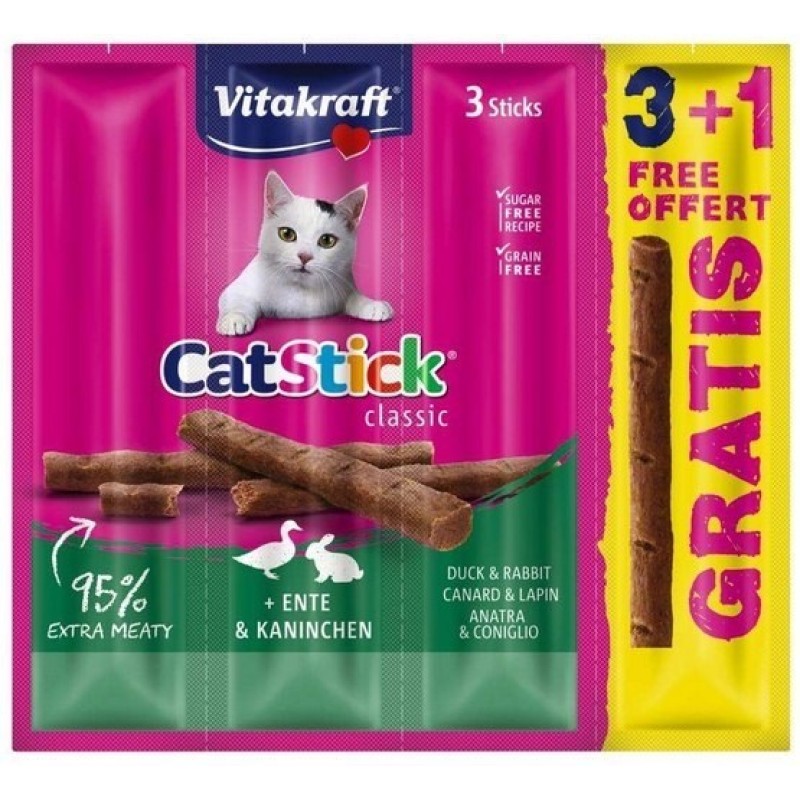 VITAKRAFT CatStick Duck with rabbit - cat treats - 3 + 1 gratis!