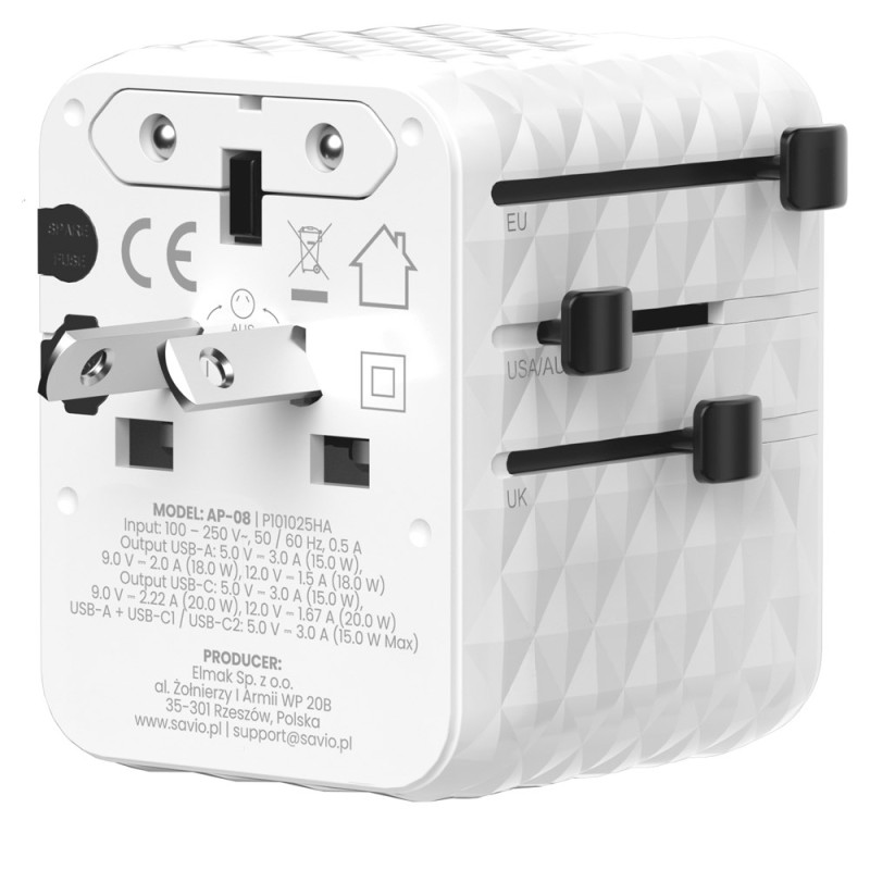 Savio AP-08 power adapter/inverter 20 W White