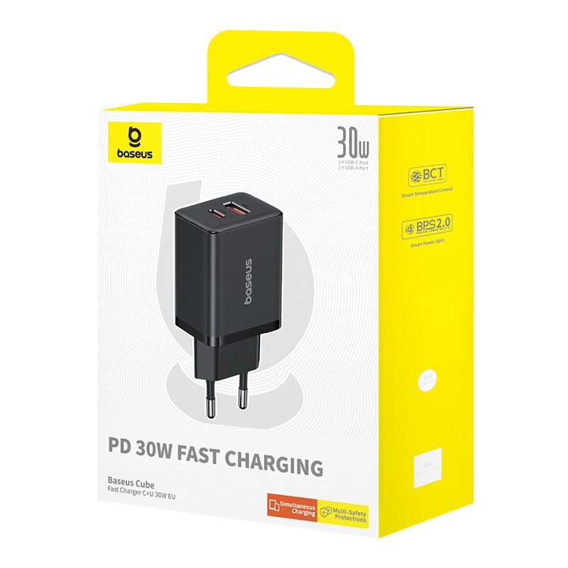Baseus P10111404113-00 Cube USB-C / USB-A 30W mains charger Black Baseus P10111404113-00 Cube USB-C / USB-A 30W mains charger Black