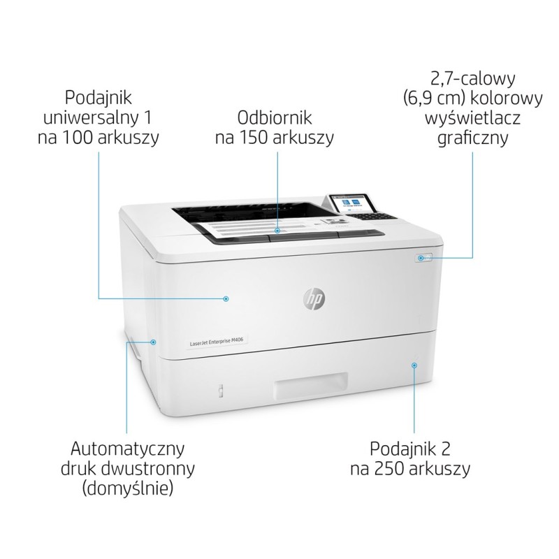 HP LaserJet Enterprise M406dn, Black and white, Printer for Business, Print, Compact Size; Strong Security; Two-sided printing; Energy Efficient; Front-facing USB printing HP LaserJet Enterprise M406dn, Black and white, Printer for Business, Print, Compact Size; Strong Security; Two-sided printing; Energy Efficient; Front-facing USB printing