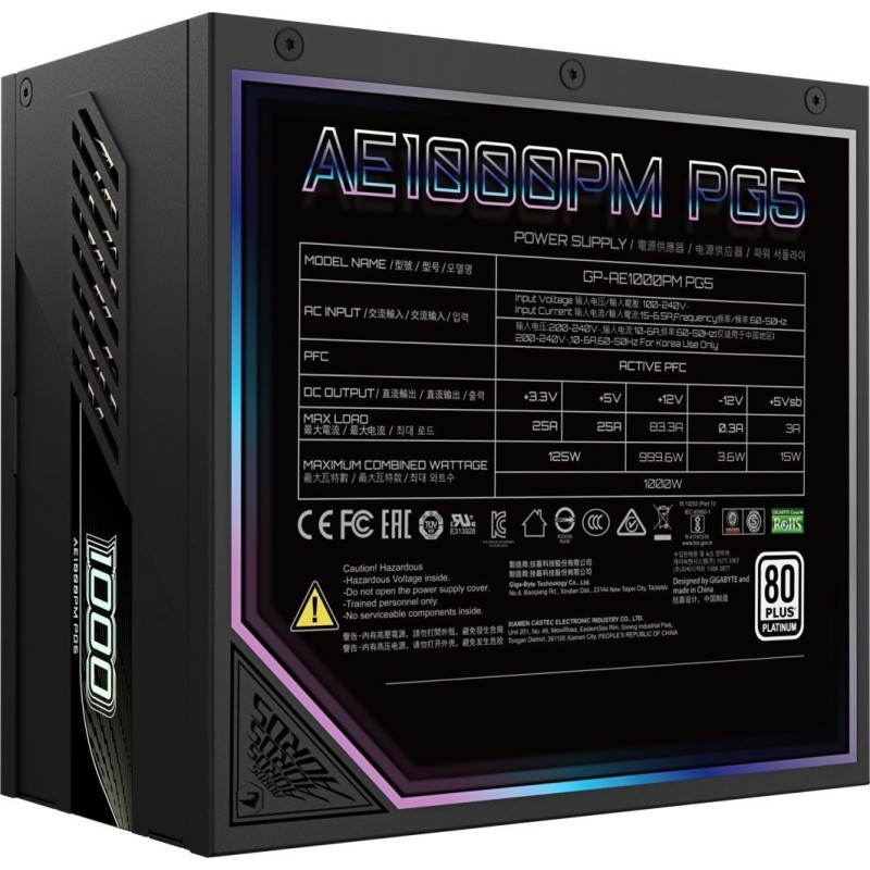 Zasilacz Gigabyte Aorus Elite Platinum ATX 3.1 1000W Zasilacz Gigabyte Aorus Elite Platinum ATX 3.1 1000W