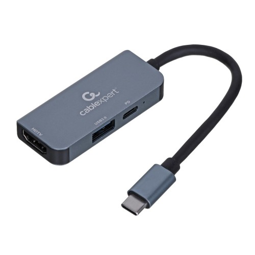 Gembird A-CM-COMBO3-02 USB Type-C 3-in-1 multi-port adapter (USB port + HDMI + PD), silver Gembird A-CM-COMBO3-02 USB Type-C 3-in-1 multi-port adapter (USB port + HDMI + PD), silver
