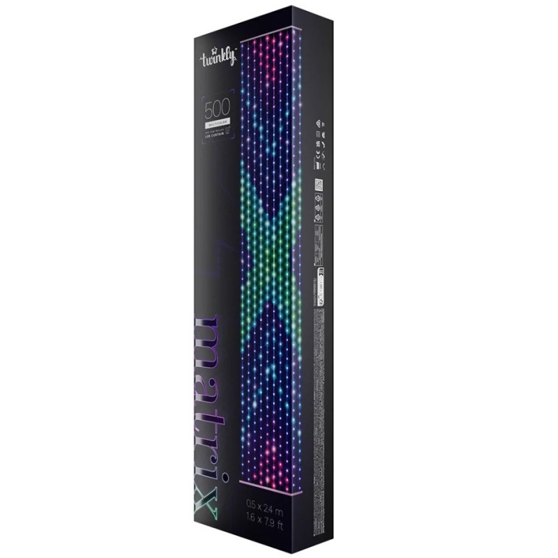 Twinkly Matrix - 500 RGB LED Pearl-shaped lights, clear wire, 1.7x7.8ft F-plug type