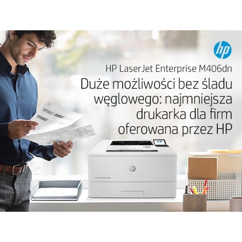 HP LaserJet Enterprise M406dn, Black and white, Printer for Business, Print, Compact Size; Strong Security; Two-sided printing; Energy Efficient; Front-facing USB printing HP LaserJet Enterprise M406dn, Black and white, Printer for Business, Print, Compact Size; Strong Security; Two-sided printing; Energy Efficient; Front-facing USB printing