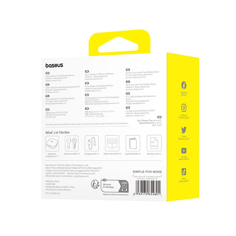 Baseus Bowie E16 Headset True Wireless Earphones In-ear Calls/Music USB Type-C Bluetooth Black