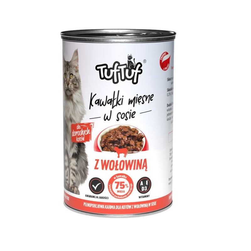 Tuf Tuf kawałki mięsne z wołowiną dla kota puszka 415g Tuf Tuf kawałki mięsne z wołowiną dla kota puszka 415g