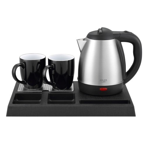 Adler AD 1354 Hotel kettle stainless steel 1.2 L + tray with cups black, steel