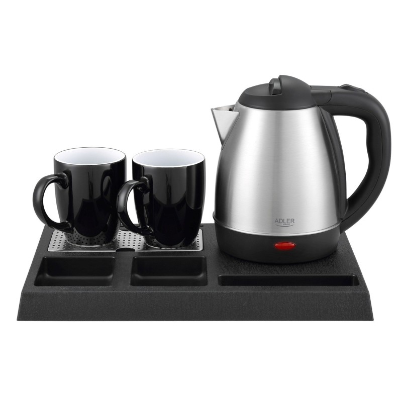 Adler AD 1354 Hotel kettle stainless steel 1.2 L + tray with cups black, steel