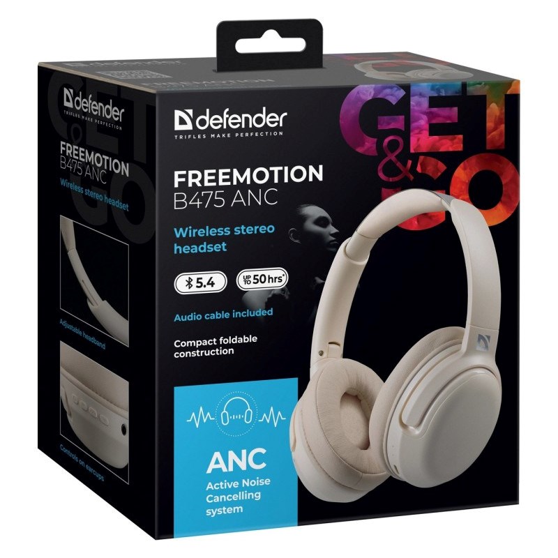 HEADPHONES DEFENDER BLUETOOTH FREEMOTION B475 ANC BEIGE