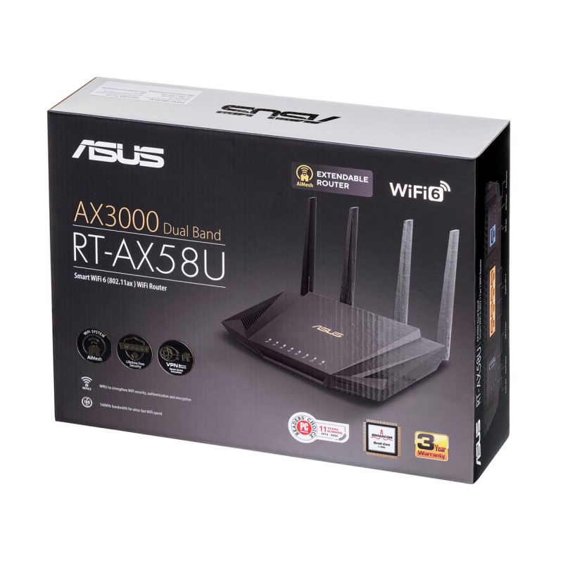 ASUS RT-AX58U wireless router Gigabit Ethernet Dual-band (2.4 GHz / 5 GHz) ASUS RT-AX58U wireless router Gigabit Ethernet Dual-band (2.4 GHz / 5 GHz)