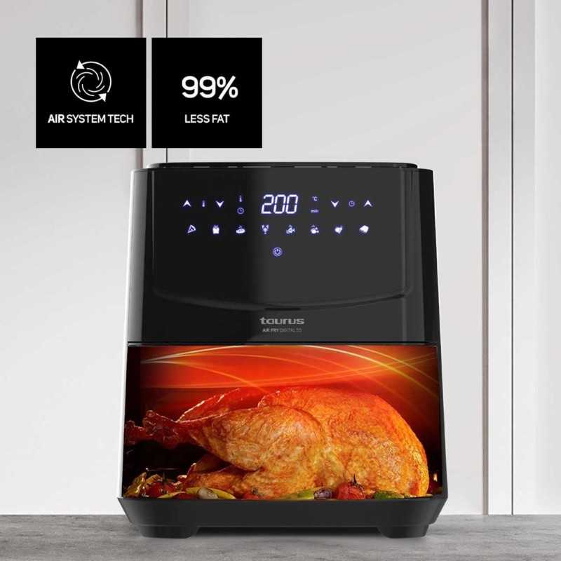 Taurus AF1450XD Single 5 L Stand-alone 1450 W Hot air fryer Black, Stainless steel Taurus AF1450XD Single 5 L Stand-alone 1450 W Hot air fryer Black, Stainless steel