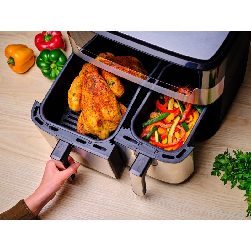 Tefal Dual Easy Fry & Grill EY905D Double 8.3 L Stand-alone 2700 W Hot air fryer Stainless steel Tefal Dual Easy Fry & Grill EY905D Double 8.3 L Stand-alone 2700 W Hot air fryer Stainless steel