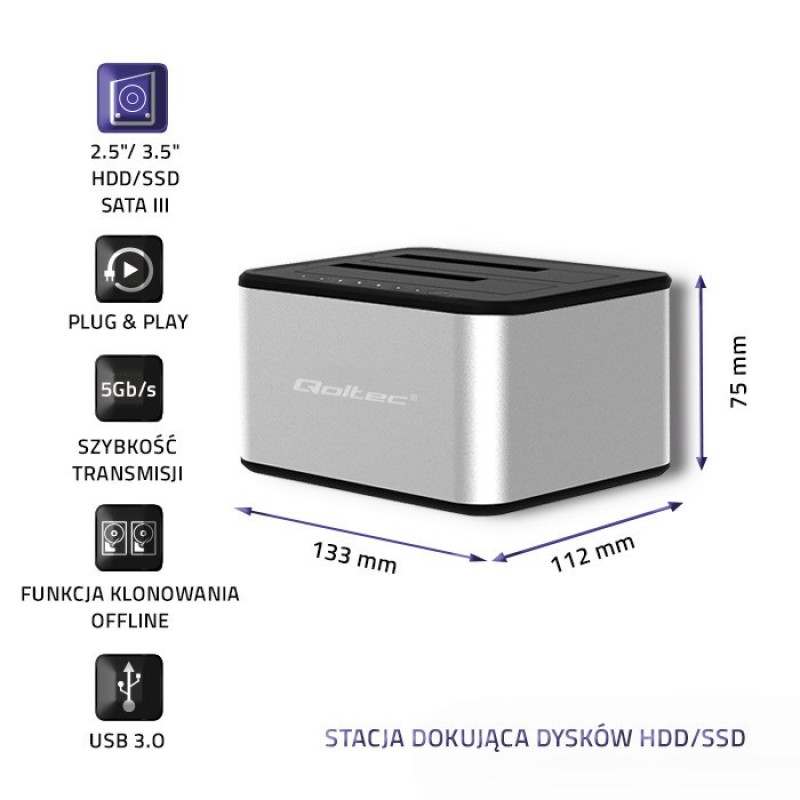 Qoltec 5316 2x HDD / SSD docking station | 2.5 Qoltec 5316 2x HDD / SSD docking station | 2.5