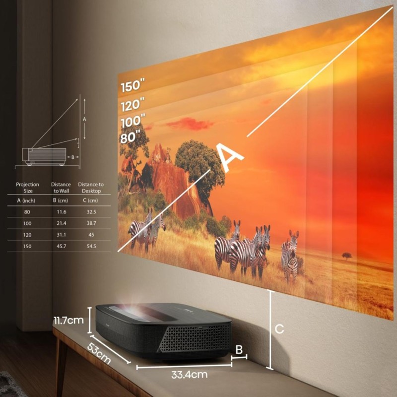 Hisense Laser TV PL2 Ultra short throw projector 2700 ANSI lumens DLP UHD 4K (3840x2160) 3D Black Hisense Laser TV PL2 Ultra short throw projector 2700 ANSI lumens DLP UHD 4K (3840x2160) 3D Black