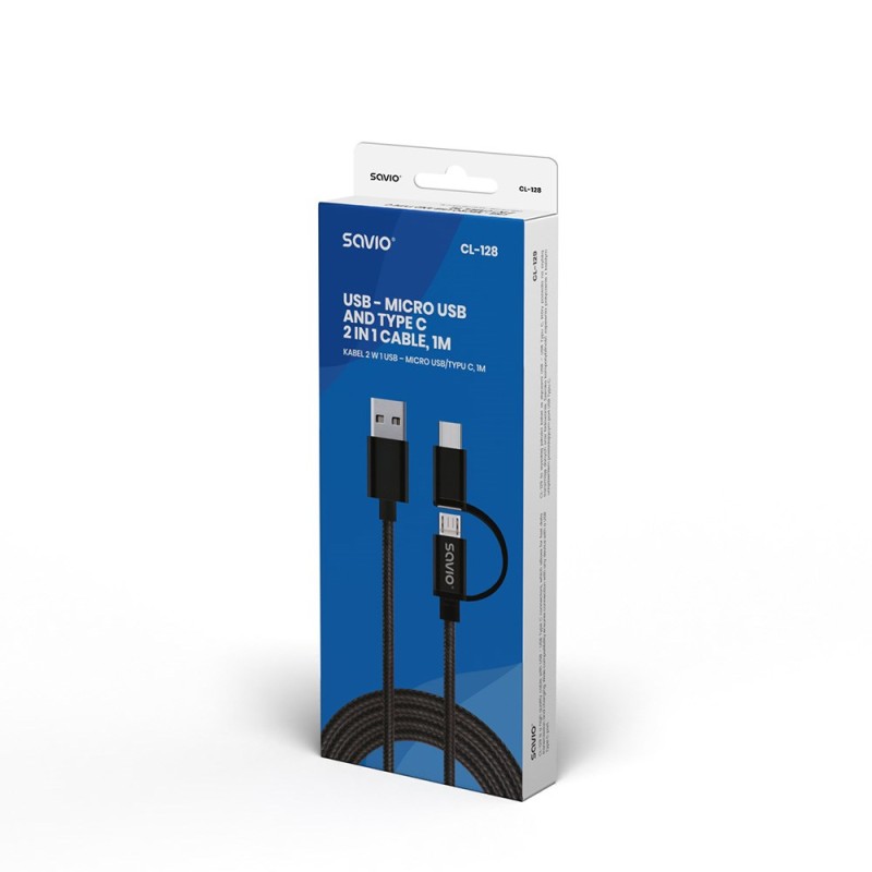 Savio CL-128 USB cable USB 2.0 1 m USB A USB C/Micro-USB A Black Savio CL-128 USB cable USB 2.0 1 m USB A USB C/Micro-USB A Black