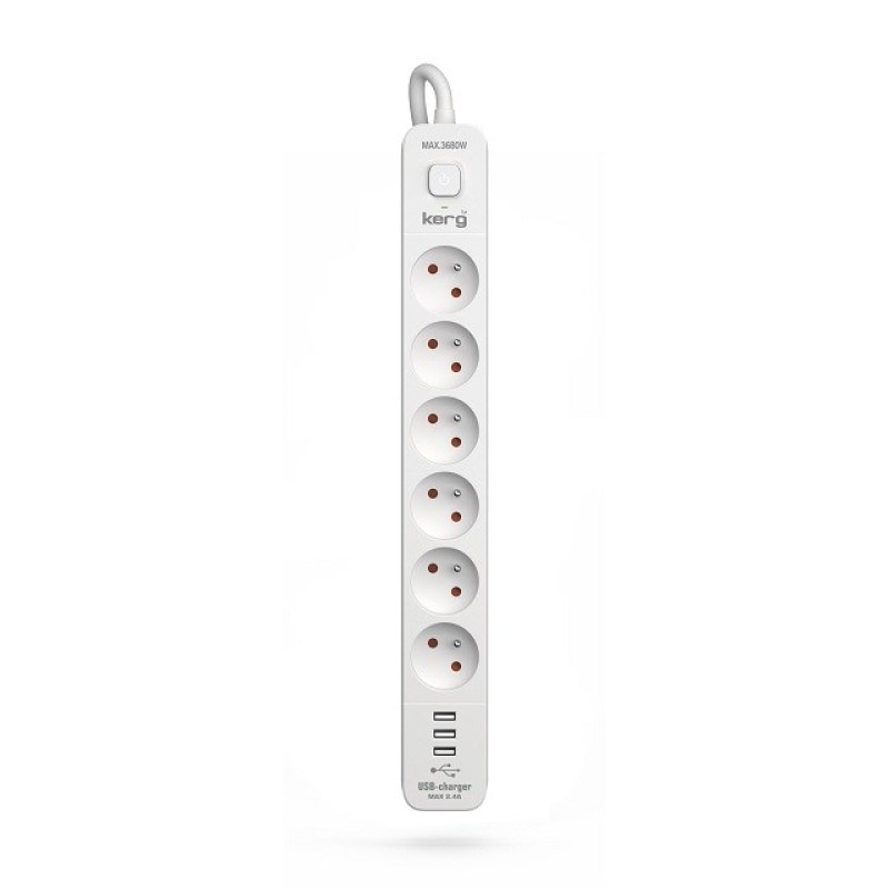 KERG power strip with circuit breaker-6 sockets 3USB 16A 1.5m KERG power strip with circuit breaker-6 sockets 3USB 16A 1.5m