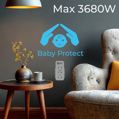 Current socket x3 + 4xUSB Maclean, splitter with 3 sockets, 2xUSB A, 2xUSB C PD 20W, 1x16A + 2x6A, MCE248 F/W Current socket x3 + 4xUSB Maclean, splitter with 3 sockets, 2xUSB A, 2xUSB C PD 20W, 1x16A + 2x6A, MCE248 F/W