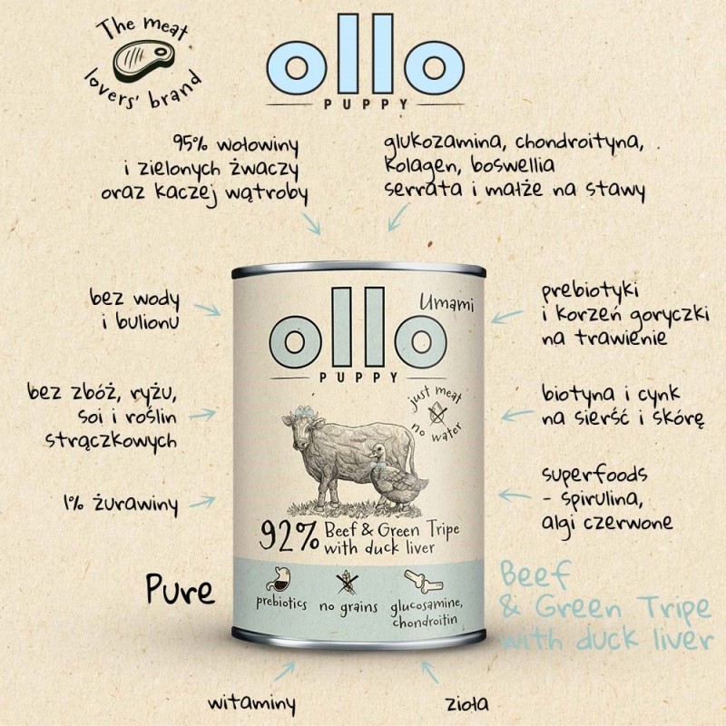 OLLO Puppy Umami Beef and Green Tripe with Duck Liver - wet dog food - 400g OLLO Puppy Umami Beef and Green Tripe with Duck Liver - wet dog food - 400g