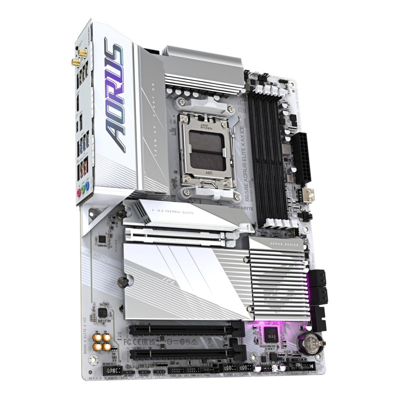 GIGABYTE B650E AORUS ELITE X AX ICE Motherboard - AMD Ryzen 9000 Series CPUs, 12+2+2 Phases VRM, up to 8000MHz DDR5 (OC), 1xPCIe 5.0 + 2xPCIe 4.0 M.2, 2.5GbE LAN, WIFI 6E, USB 3.2 Gen 2 GIGABYTE B650E AORUS ELITE X AX ICE Motherboard - AMD Ryzen 9000 Series CPUs, 12+2+2 Phases VRM, up to 8000MHz DDR5 (OC), 1xPCIe 5.0 + 2xPCIe 4.0 M.2, 2.5GbE LAN, WIFI 6E, USB 3.2 Gen 2