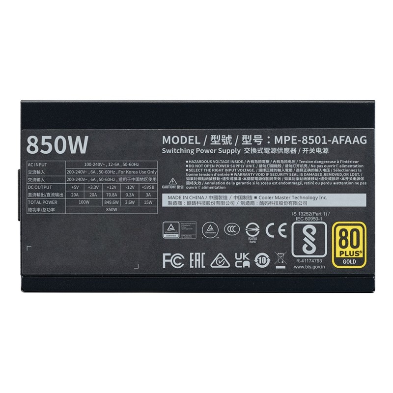 Cooler Master MWE Gold 850 V2 ATX 3.1 power supply unit 850 W 24-pin ATX Black Cooler Master MWE Gold 850 V2 ATX 3.1 power supply unit 850 W 24-pin ATX Black