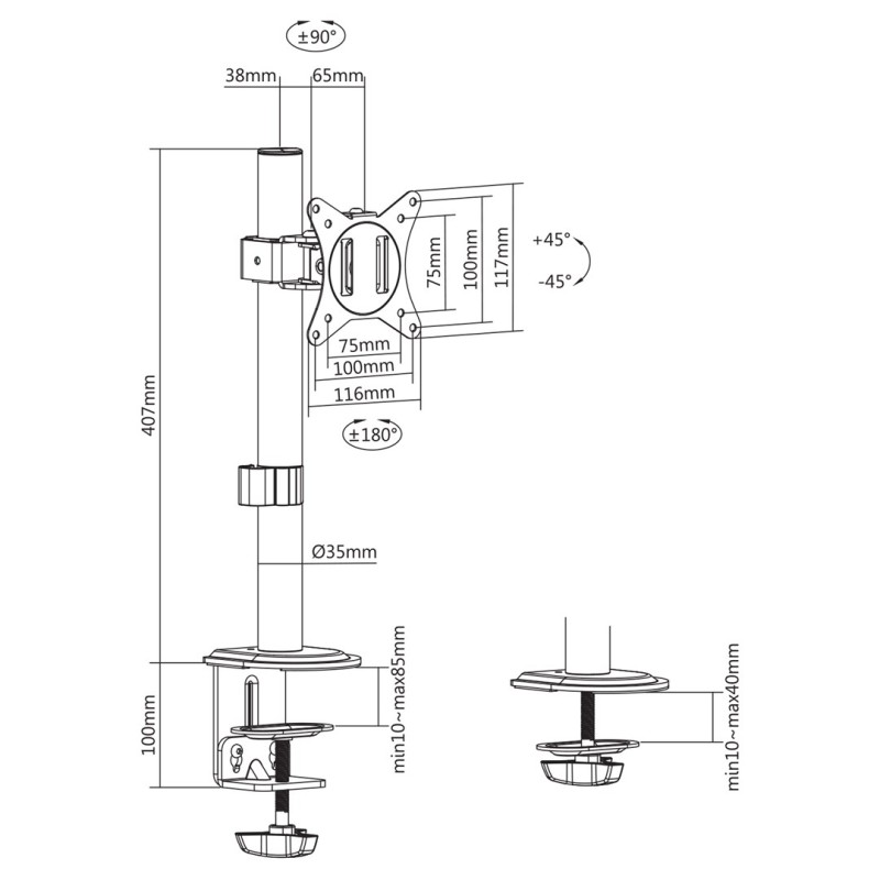 Maclean LCD monitor desk mount, VESA 75x75 and 100x100, 17-32 Maclean LCD monitor desk mount, VESA 75x75 and 100x100, 17-32