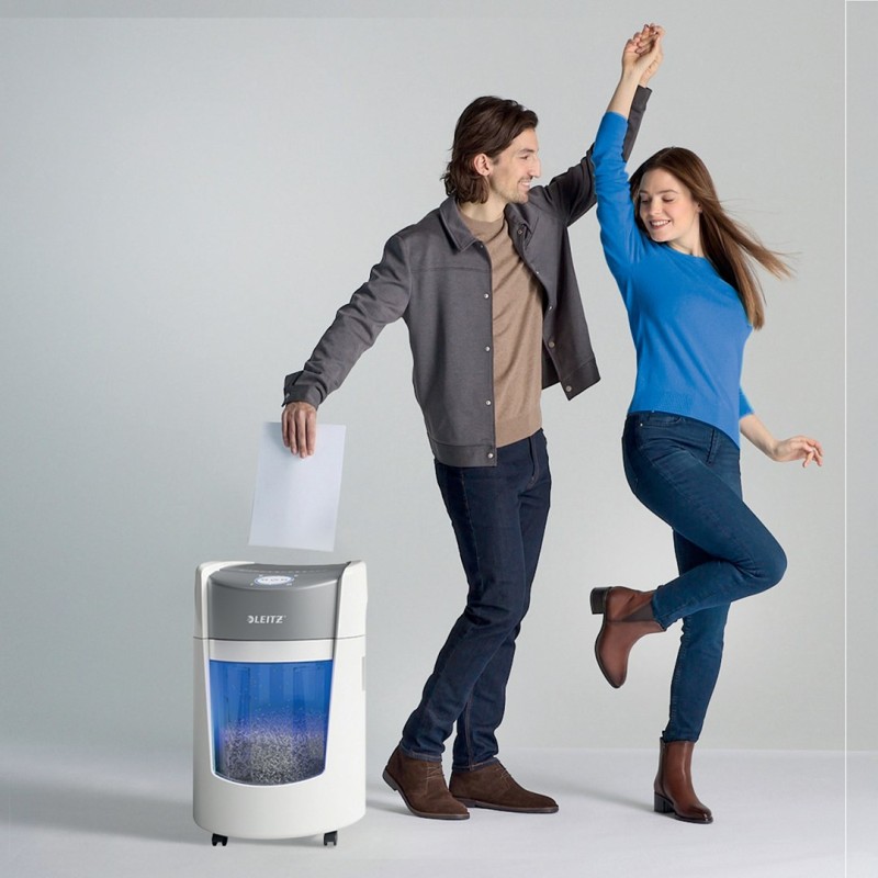 Leitz IQ OptiMax Small Office 350 Micro Cut Paper Shredder Security P5 22L - White Leitz IQ OptiMax Small Office 350 Micro Cut Paper Shredder Security P5 22L - White