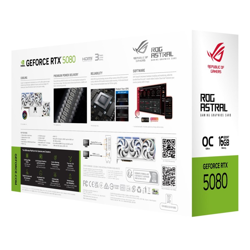 ASUS ROG Astral - -RTX5080-O16G-WHITE NVIDIA GeForce RTX 5080 16 GB GDDR7 ASUS ROG Astral - -RTX5080-O16G-WHITE NVIDIA GeForce RTX 5080 16 GB GDDR7