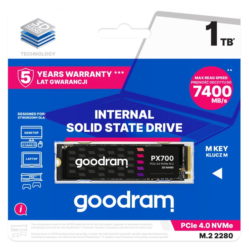 Goodram PX700 SSD SSDPR-PX700-01T-80 internal solid state drive M.2 1.02 TB PCI Express 4.0 NVMe 3D NAND Goodram PX700 SSD SSDPR-PX700-01T-80 internal solid state drive M.2 1.02 TB PCI Express 4.0 NVMe 3D NAND