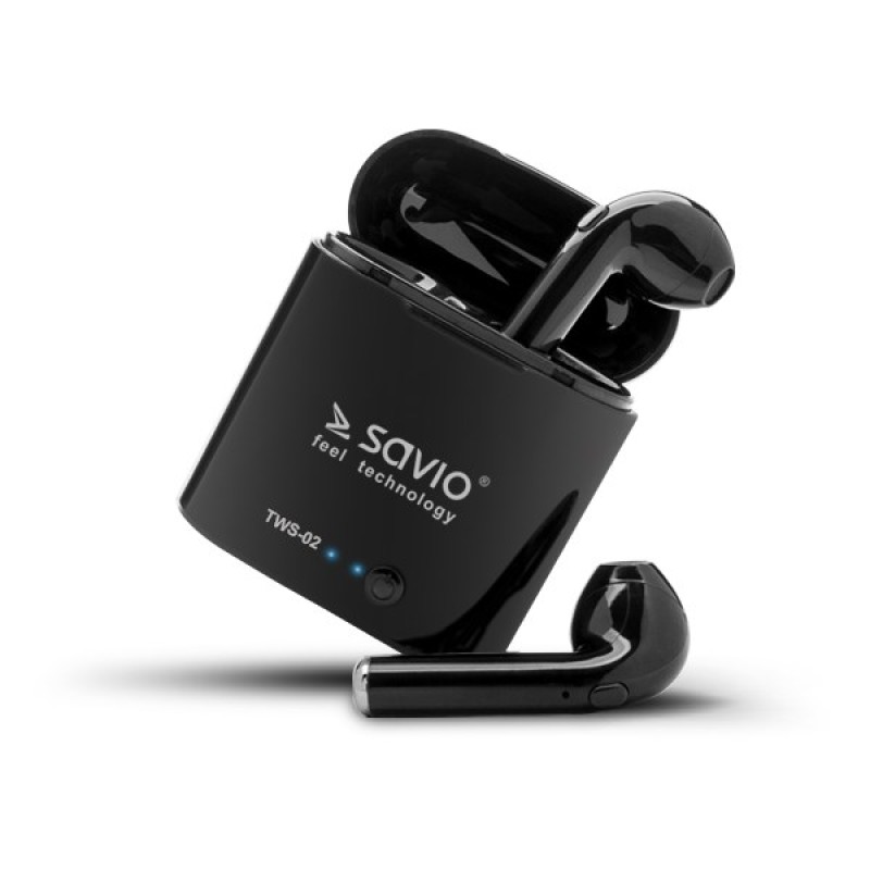 Savio TWS-02 Wireless Bluetooth Earphones, Black Savio TWS-02 Wireless Bluetooth Earphones, Black