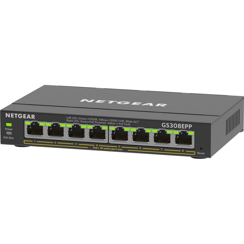 NETGEAR 8-Port Gigabit Ethernet High-Power PoE+ Plus Switch (GS308EPP) Managed L2/L3 Gigabit Ethernet (10/100/1000) Power over Ethernet (PoE) Black NETGEAR 8-Port Gigabit Ethernet High-Power PoE+ Plus Switch (GS308EPP) Managed L2/L3 Gigabit Ethernet (10/100/1000) Power over Ethernet (PoE) Black
