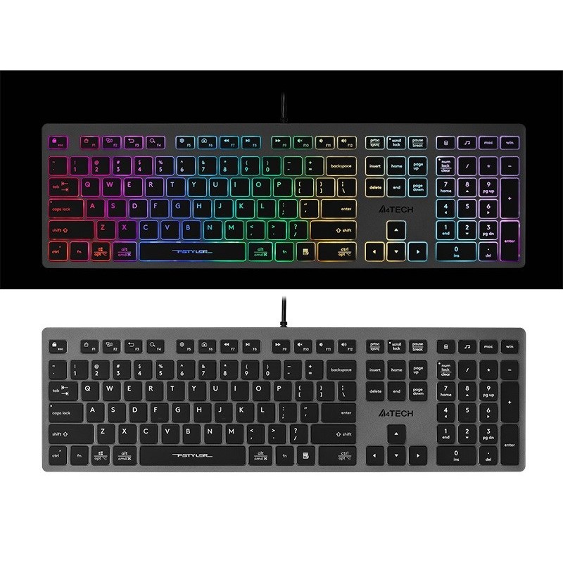 A4Tech FSTYLER FX60H (Neon Backlit) keyboard USB QWERTY Black, Grey A4Tech FSTYLER FX60H (Neon Backlit) keyboard USB QWERTY Black, Grey