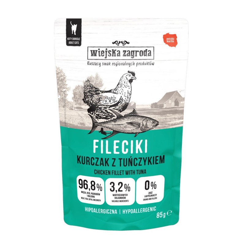 WIEJSKA ZAGRODA Chicken Fillets with Tuna – wet food for cats – 85g WIEJSKA ZAGRODA Chicken Fillets with Tuna – wet food for cats – 85g