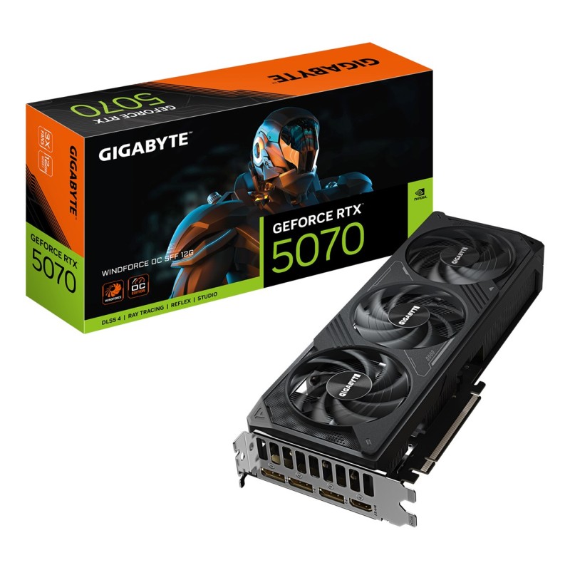 GIGABYTE GeForce RTX 5070 WINDFORCE OC SFF 12G Graphics Card - 12GB GDDR7, 192bit, PCI-E 5.0, 2542 MHz Core Clock, 3 x DP 2.1a, 1 x HDMI 2.1b, NVIDIA DLSS 4, GV-N5070WF3OC-12GD