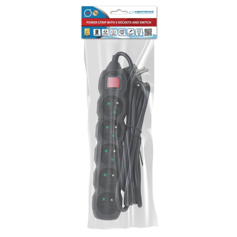 Esperanza ELK215K Power strip 5GN/3M Black Esperanza ELK215K Power strip 5GN/3M Black