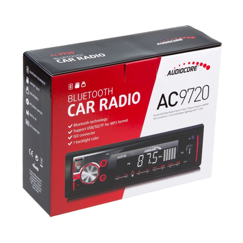 Radio Audiocore AC9720 B MP3 / WMA / USB / RDS / SD ISO Bluetooth Multicolor, APT-X technology Radio Audiocore AC9720 B MP3 / WMA / USB / RDS / SD ISO Bluetooth Multicolor, APT-X technology