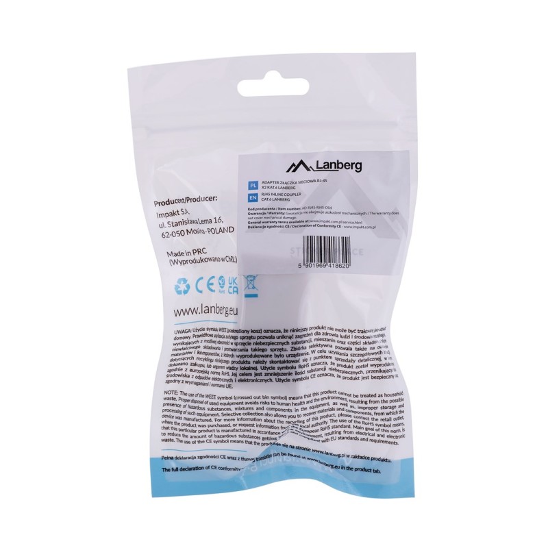 Lanberg AD-RJ45-RJ45-OU6 network splitter White Lanberg AD-RJ45-RJ45-OU6 network splitter White