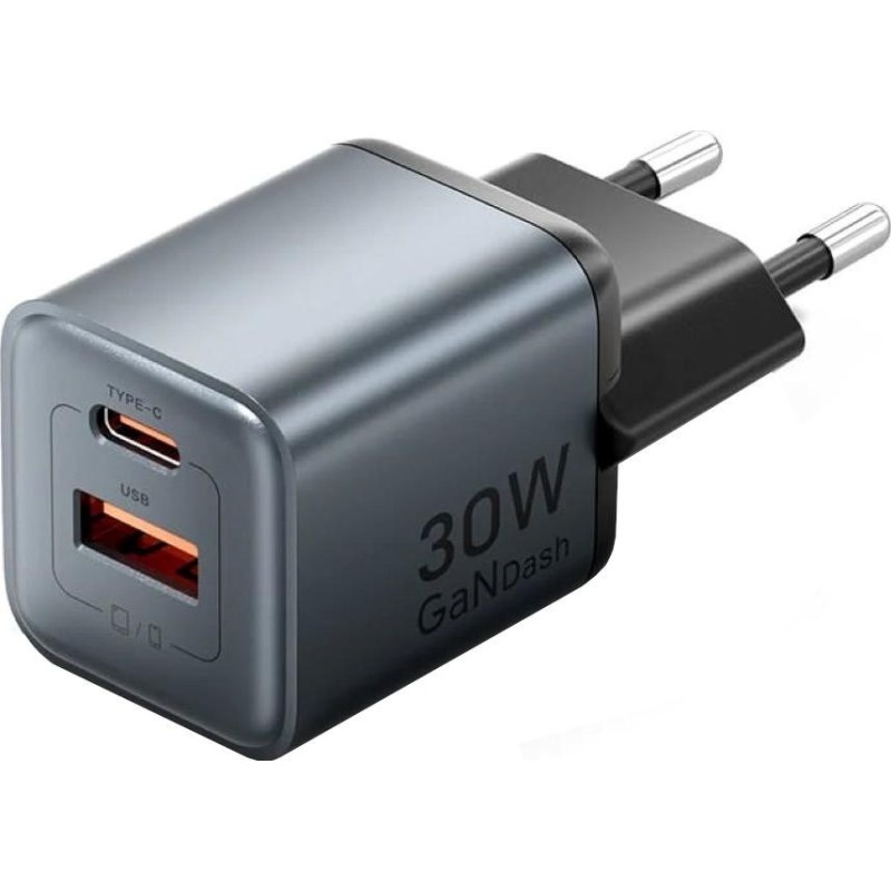 Vention 30W - charger with GaN technology, 1x USB-A, 1x USB-C (black)