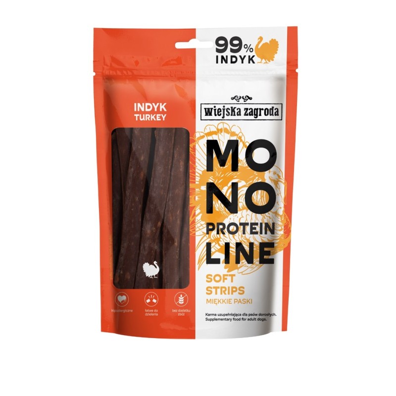 WIEJSKA ZAGRODA Monoprotein line Soft strips Turkey - dog treat - 100g WIEJSKA ZAGRODA Monoprotein line Soft strips Turkey - dog treat - 100g