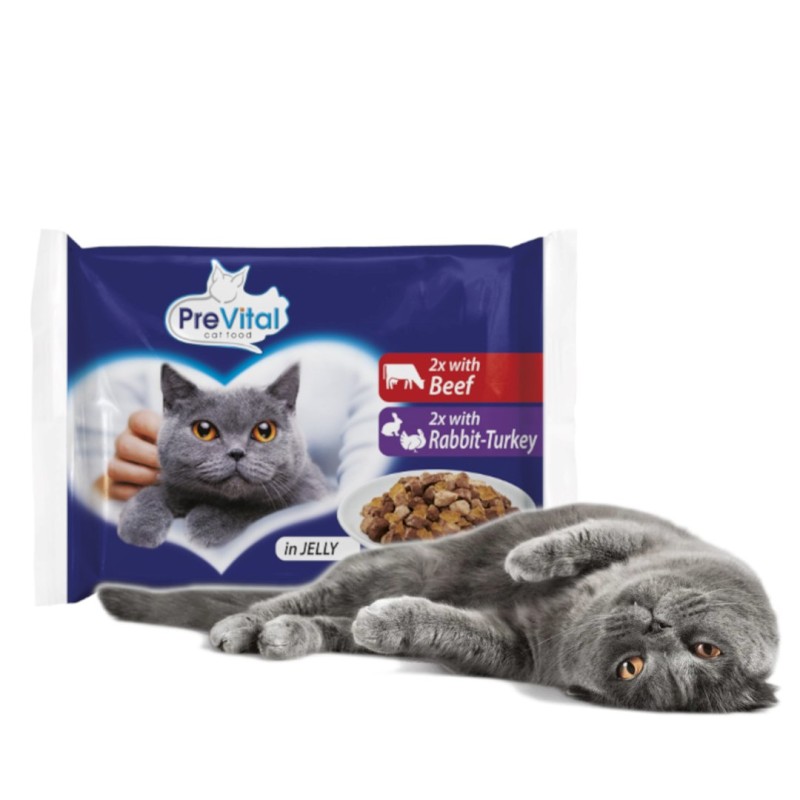 PREVITAL Beef and turkey in gravy - wet cat food - 4 x 100g PREVITAL Beef and turkey in gravy - wet cat food - 4 x 100g