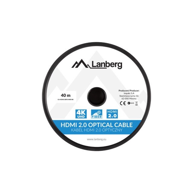 Lanberg CA-HDMI-20FB-0400-BK optical cable HDMI M/M 40m v2.0 4K AOC Lanberg CA-HDMI-20FB-0400-BK optical cable HDMI M/M 40m v2.0 4K AOC