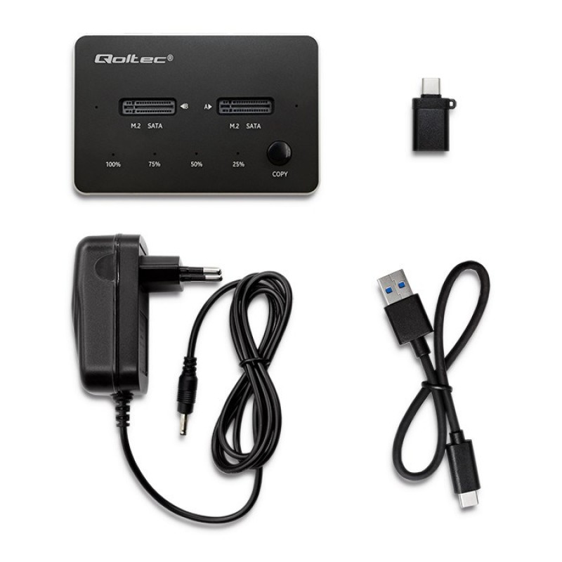 Qoltec 50310 Drive docking station 2x SSD M.2 SATA | NGFF | USB Type C Qoltec 50310 Drive docking station 2x SSD M.2 SATA | NGFF | USB Type C