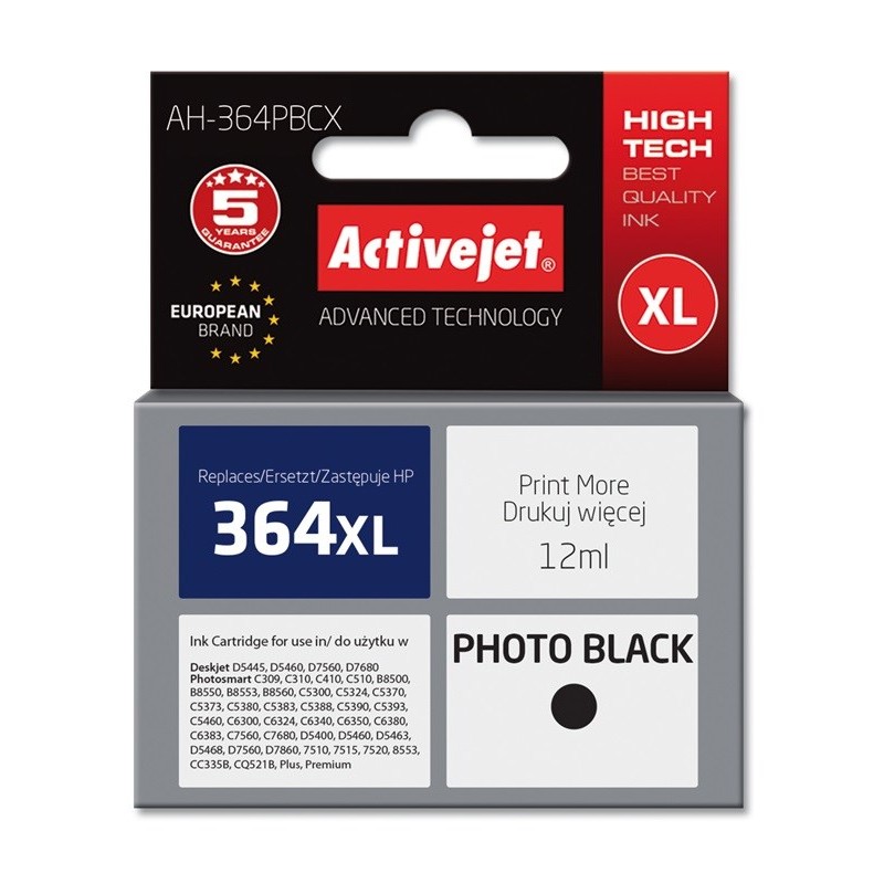 Activejet AH-364PBCX HP Printer Ink, Compatible with HP 364XL CB322EE;  Premium;  12 ml;  black, photo.