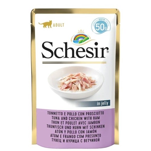 SCHESIR in jelly Tuna and chicken with ham - wet cat food - 50 g SCHESIR in jelly Tuna and chicken with ham - wet cat food - 50 g