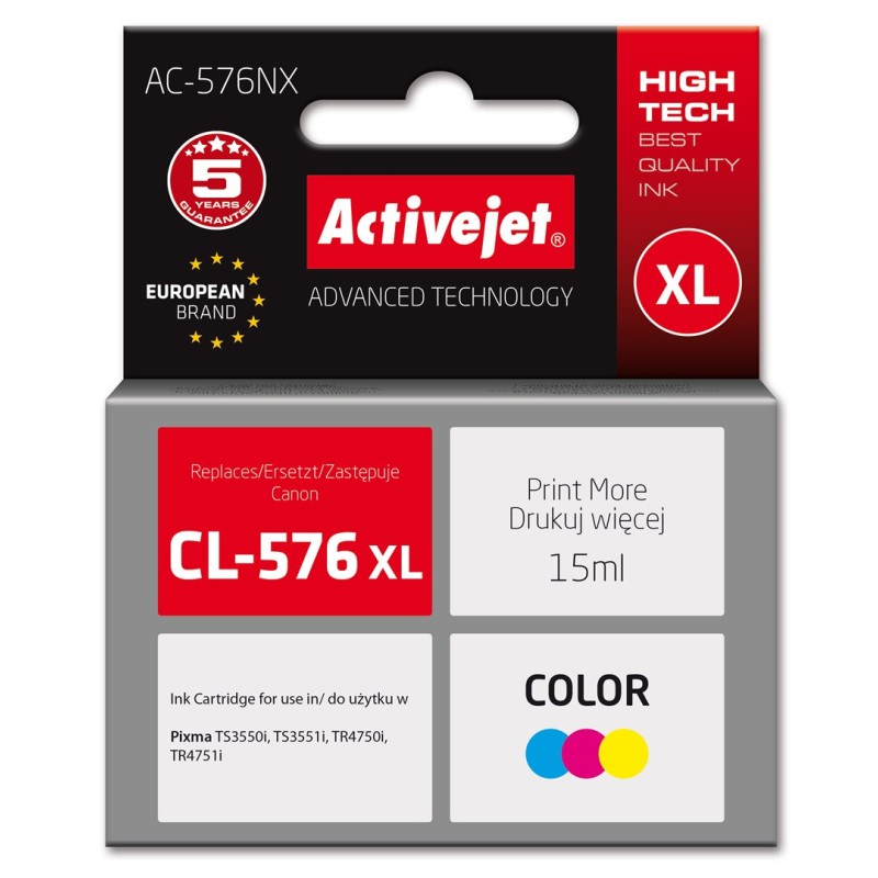 Activejet AC-576NX Canon printer ink, replacement Canon CL-576XL; Supreme; 15 ml; colour: blue, yellow, magenta Activejet AC-576NX Canon printer ink, replacement Canon CL-576XL; Supreme; 15 ml; colour: blue, yellow, magenta