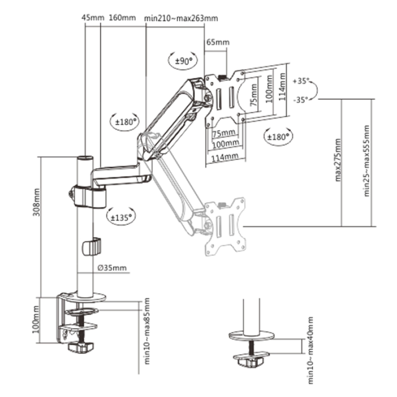 Gembird MA-DA1P-01 Adjustable desk display mounting arm, 17”-32”, up to 9 kg Gembird MA-DA1P-01 Adjustable desk display mounting arm, 17”-32”, up to 9 kg