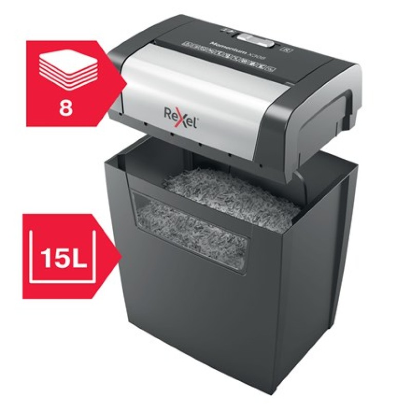 Rexel Momentum X308 paper shredder Particle-cut shredding Black, Grey Rexel Momentum X308 paper shredder Particle-cut shredding Black, Grey