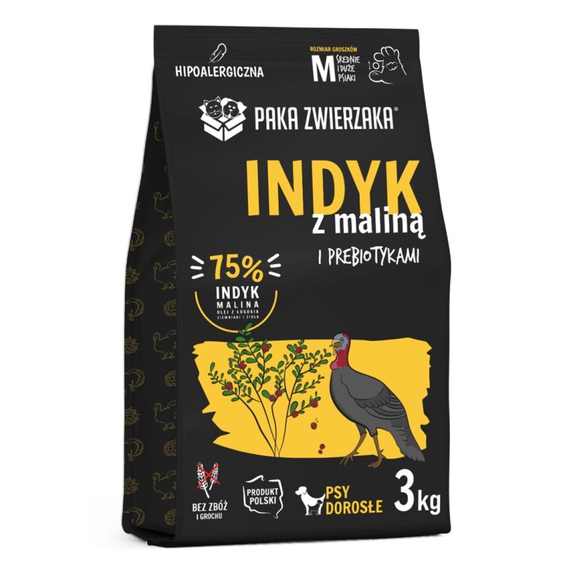 PAKA ZWIERZAKA Turkey with raspberry M - dry dog food - 3kg PAKA ZWIERZAKA Turkey with raspberry M - dry dog food - 3kg