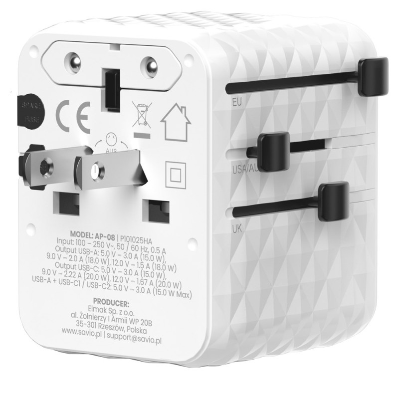 Savio AP-08 power adapter/inverter 20 W White